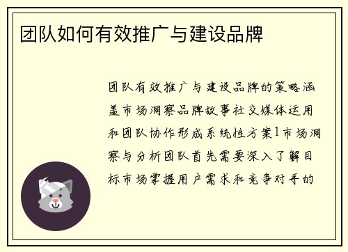 团队如何有效推广与建设品牌