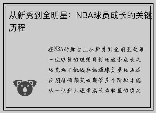 从新秀到全明星：NBA球员成长的关键历程